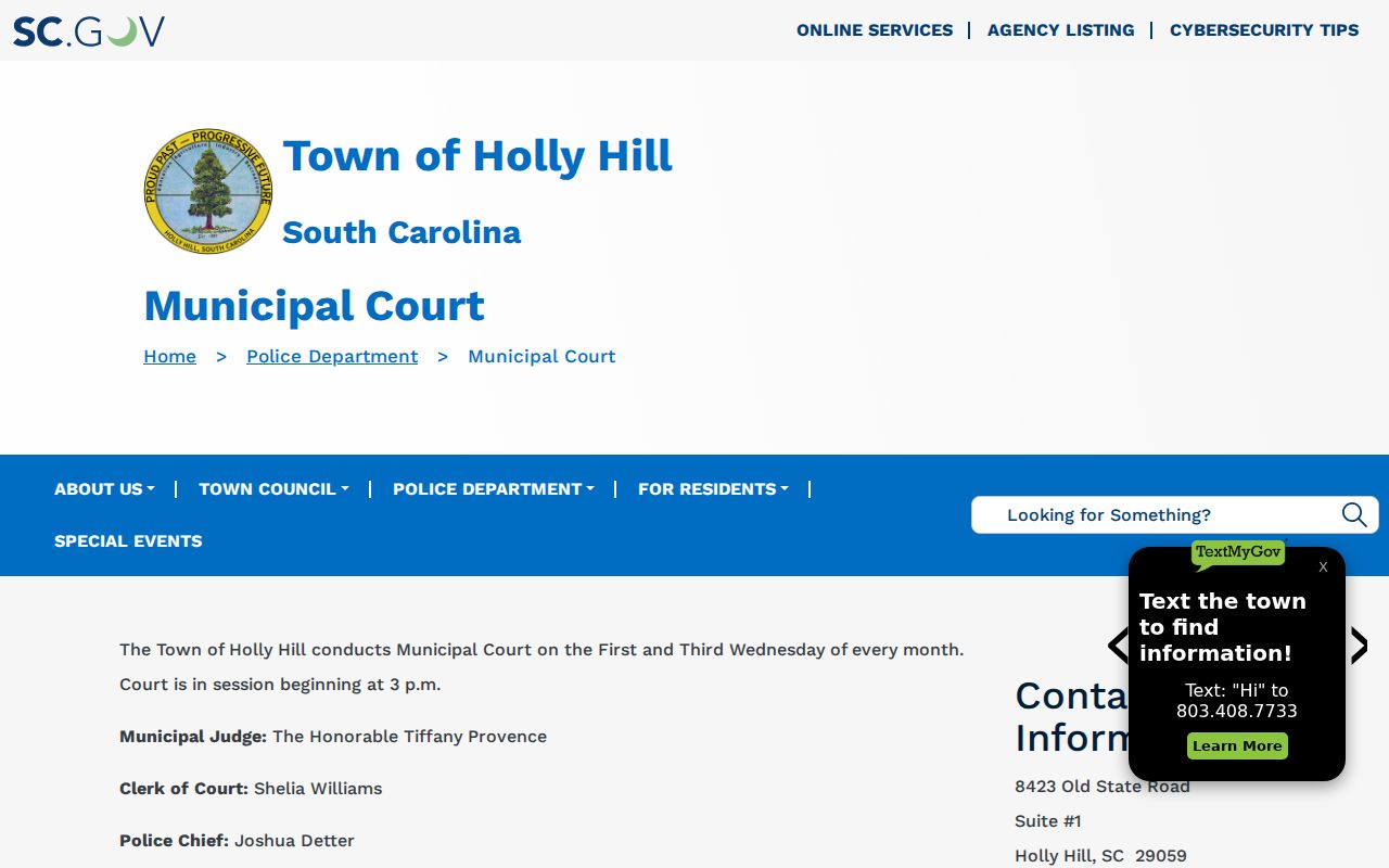 Orangeburg County Holly Hill criminal court records and Municipal Court page
