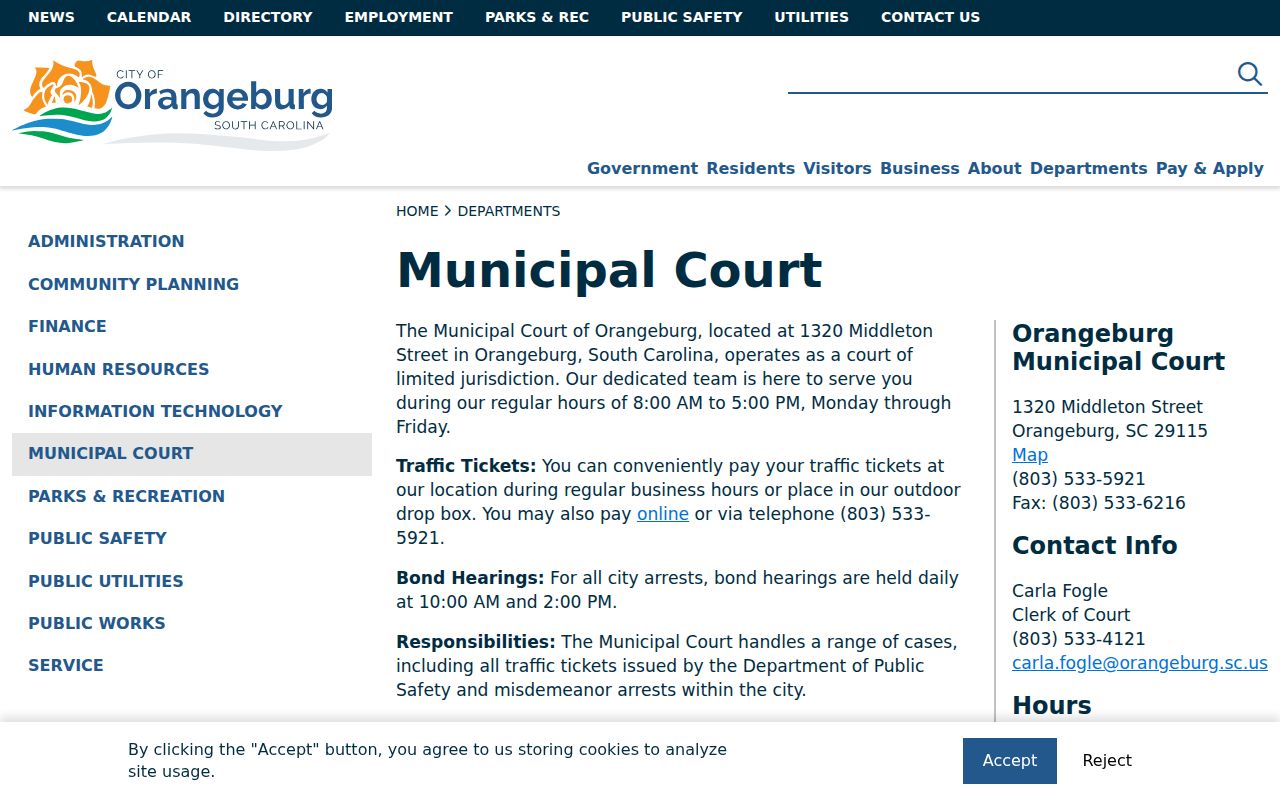 Orangeburg criminal court records and Municipal Court schedule