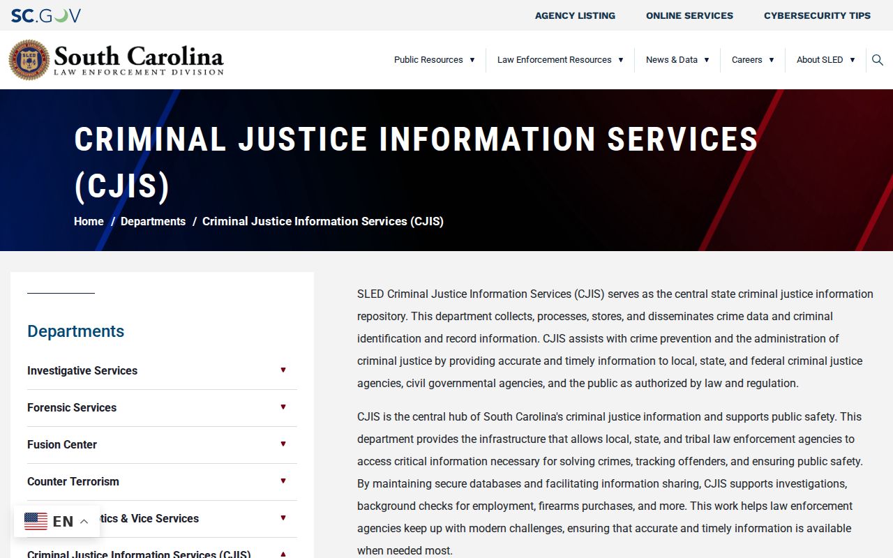 Orangeburg County criminal history guidance from SLED CJIS