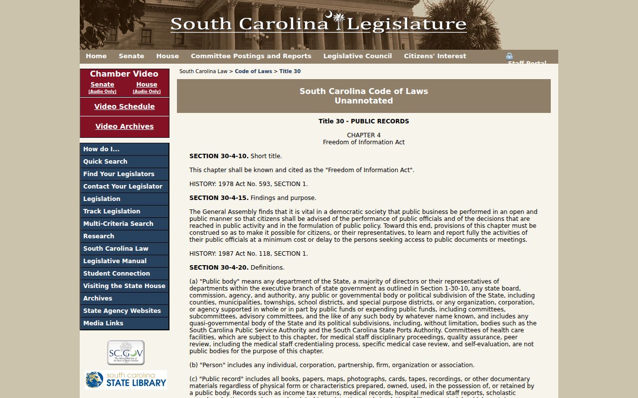 South Carolina public access law for Orangeburg County criminal records