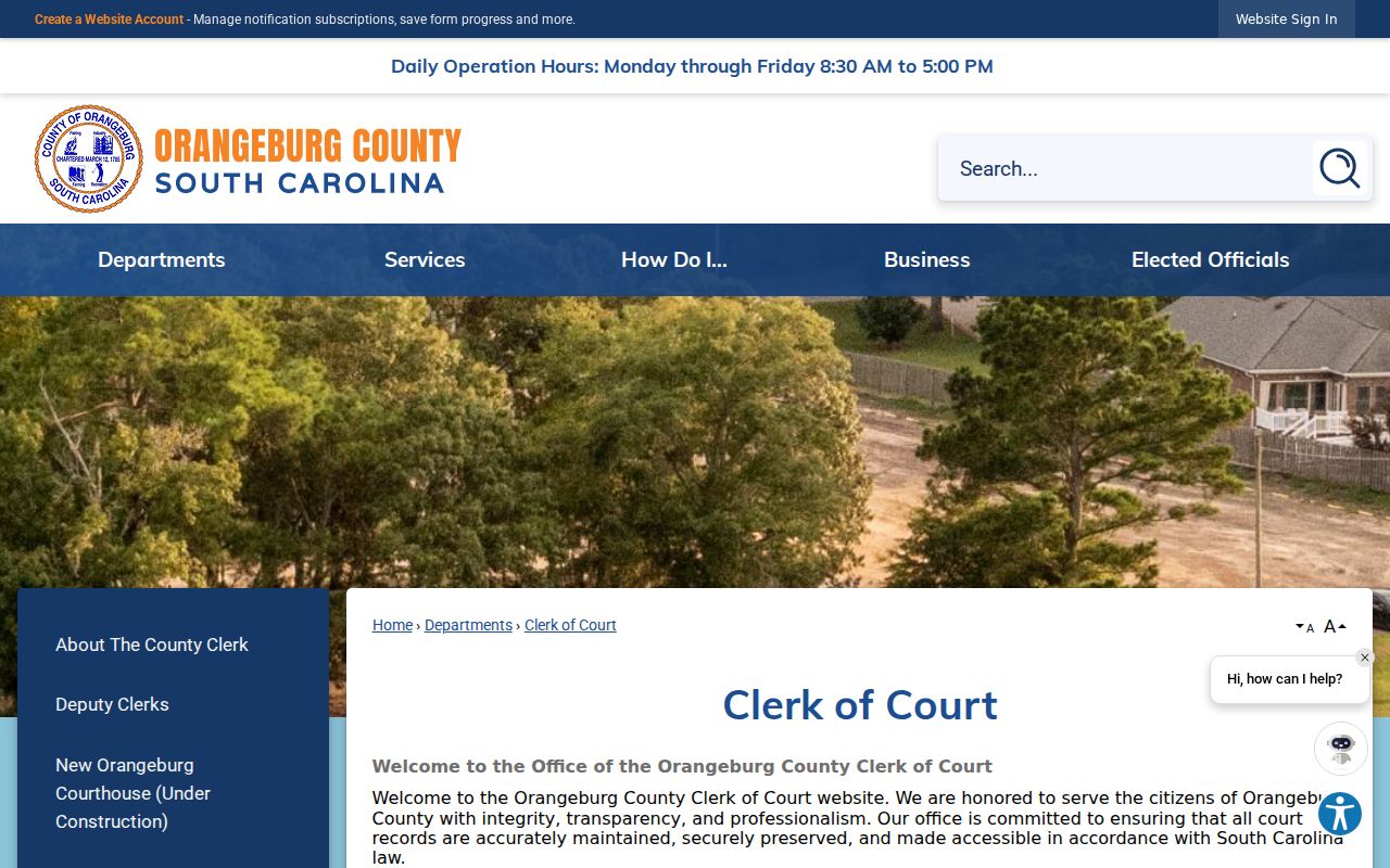 Orangeburg County criminal court case Clerk of Court page