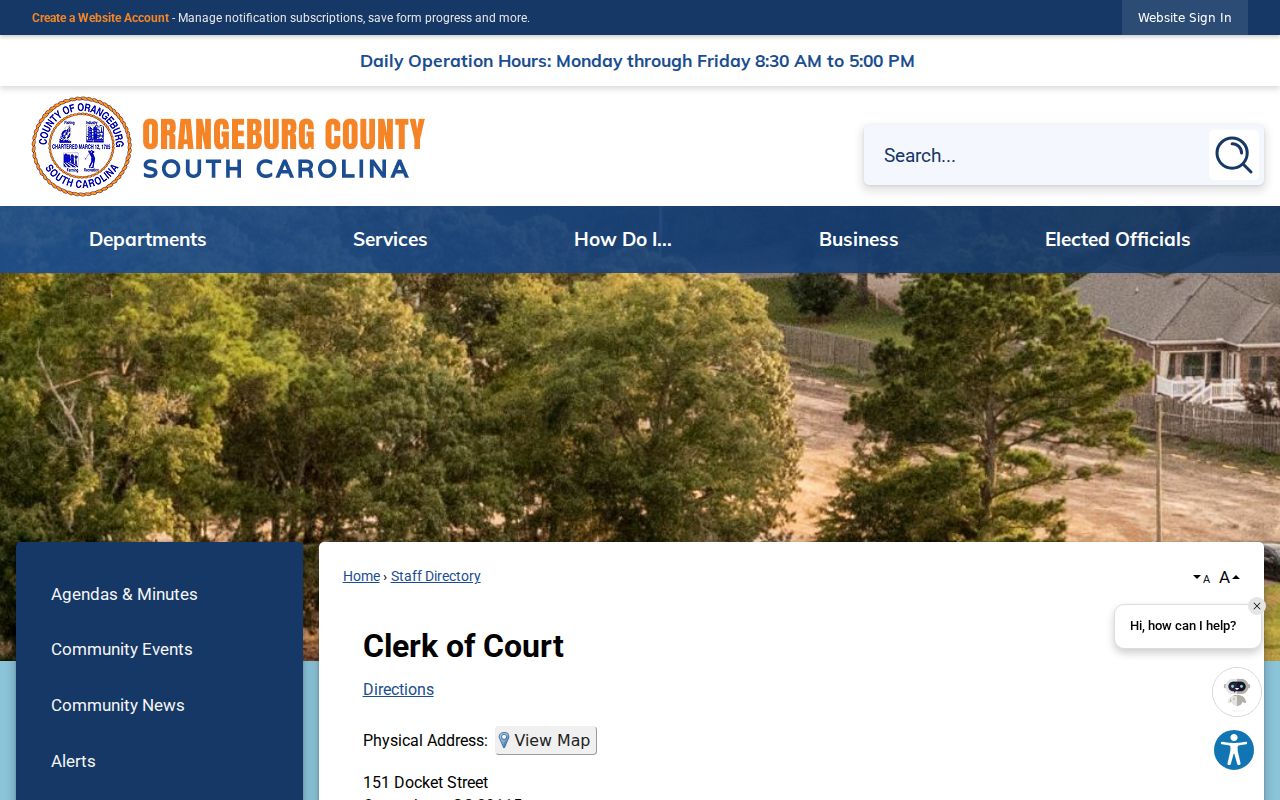 Orangeburg County criminal court case clerk office directory