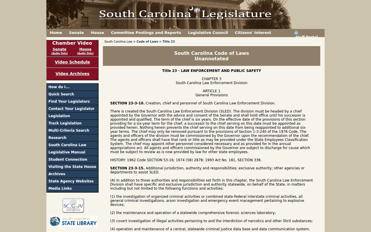 South Carolina statute for Orangeburg County sex offender registry records