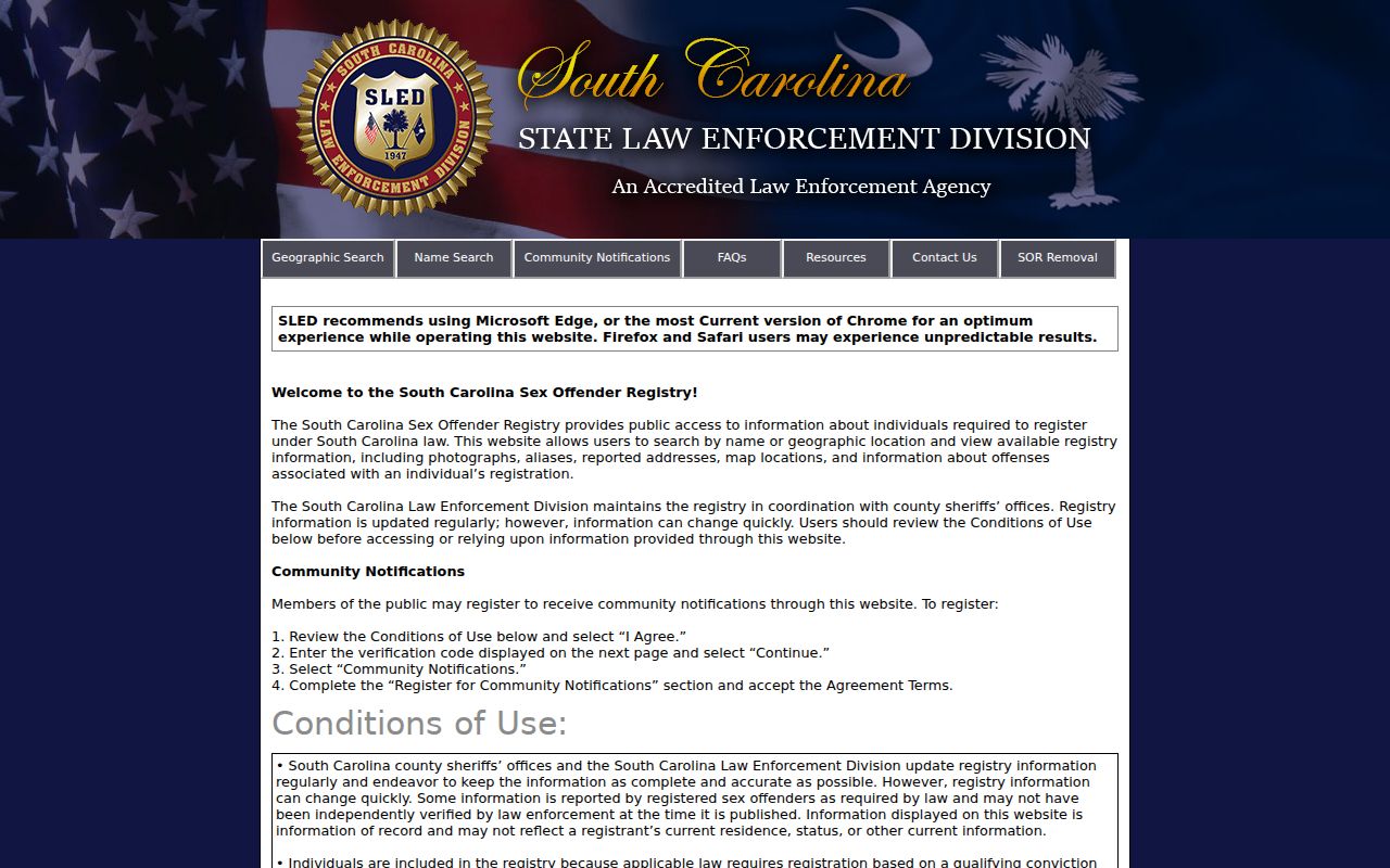 Orangeburg County sex offender geographic registry search